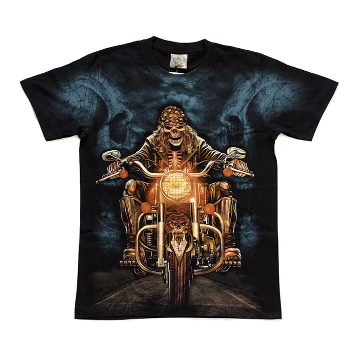 Skeleton with Bandana on a Motorcycle T-Shirt