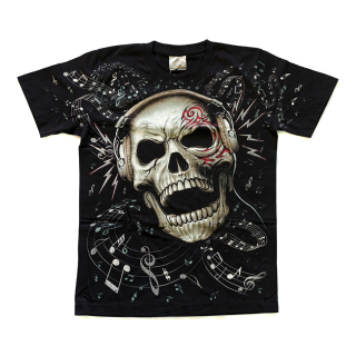 Skull in Headphones (on the Background of Notes) T-Shirt