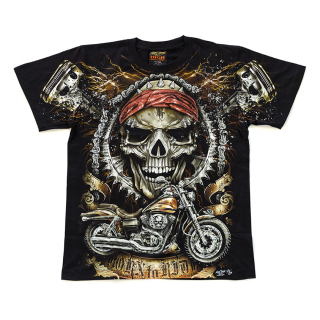 Skull with a Motorcycle (Born to Ride) Glows in the Dark T-Shirt