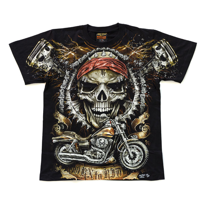 Skull with a Motorcycle (Born to Ride) Glows in the Dark T-Shirt