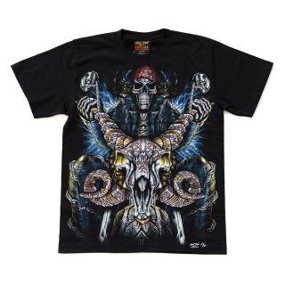 Skeleton on a Motorcycle with a Bull's Skull (Glows in the Dark) T-Shirt