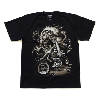 Indian Shaman Skull with a Motorcycle (Glows in the dark) T-Shirt