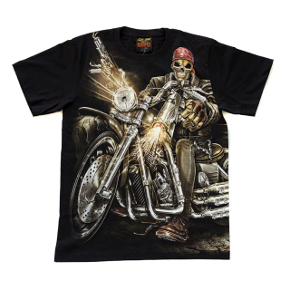 Skeleton on a Motorcycle with a Gun (Glows in the Dark) T-Shirt
