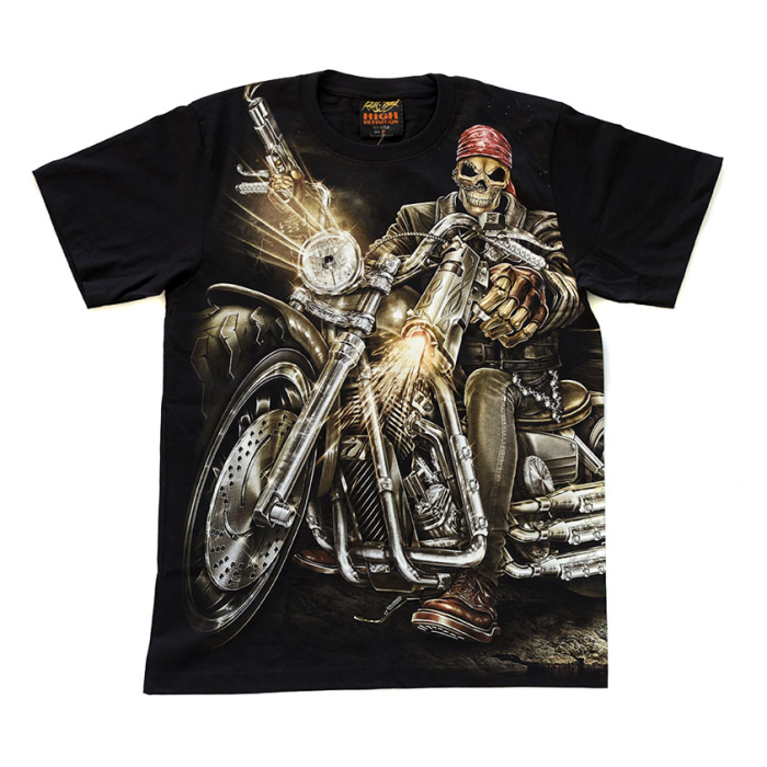 Skeleton on a Motorcycle with a Gun (Glows in the Dark) T-Shirt