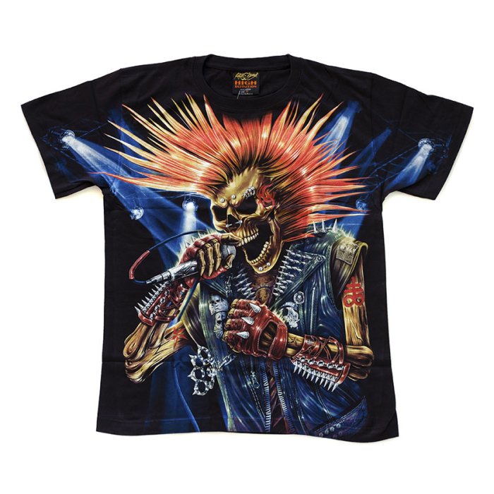 Skeleton with Mohawk and Microphone (Glows in the Dark) T-Shirt