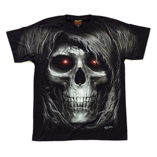 Skull with Hair and Red Eyes (Glows in the Dark) T-Shirt