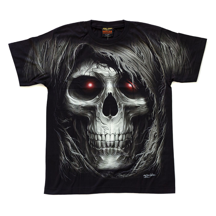 Skull with Hair and Red Eyes (Glows in the Dark) T-Shirt