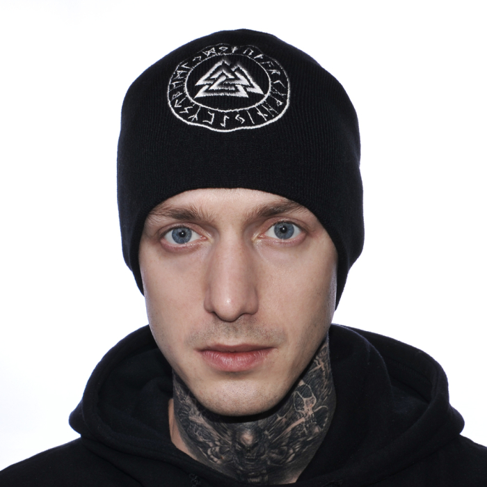 Valknut Black Hat with Embroidery