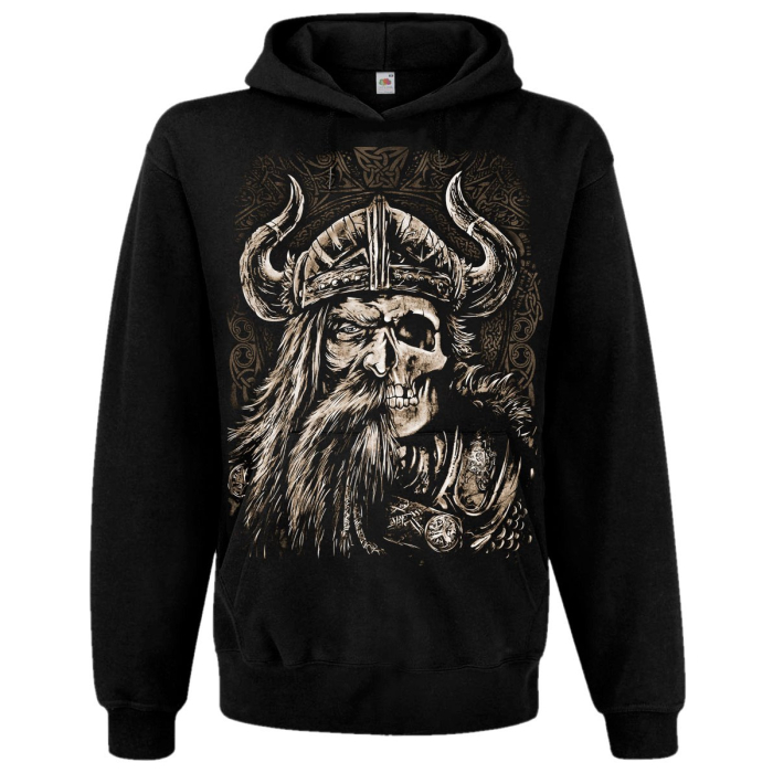 Viking (Half Face, Half Skull) Kangaroo Pocket Hoodie without a Zipper
