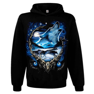 Howling wolf Kangaroo Pocket Hoodie without a Zipper