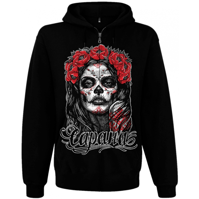 Sarana - Muerte (Black) Kangaroo Pocket Hoodie with a Zipper