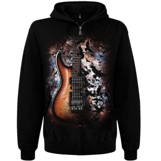Crow and Guitar in Space Kangaroo Pocket Hoodie with a Zipper