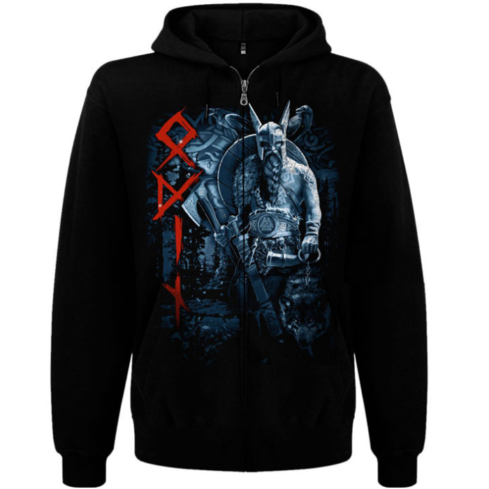 Odin (Runic Circle) Kangaroo Pocket Hoodie with a Zipper