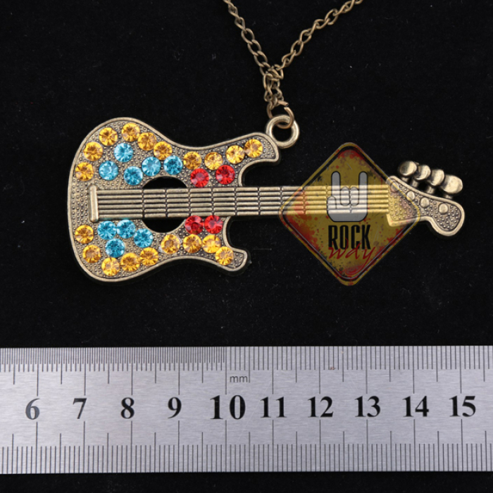 Guitar (Bronze Color, with Rhinestones) Pendant
