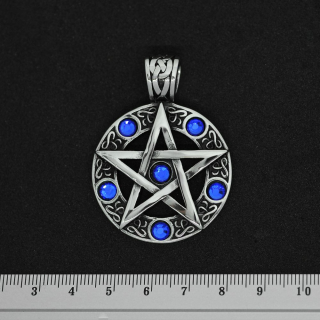 Pentagram with Blue Stones (SS-033) Pendant