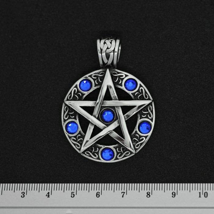 Pentagram with Blue Stones (SS-033) Pendant