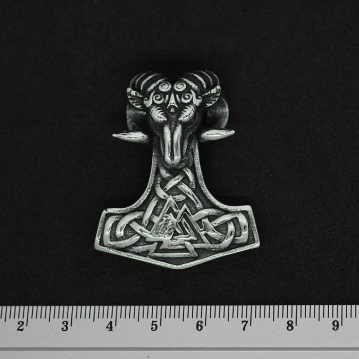 Thor's Hammer with Ram Skull (Valknut) (SS-035) Pendant