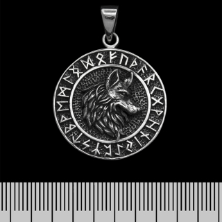 Wolf (Fenrir) in a Runic Circle (925 Silver) Pendant