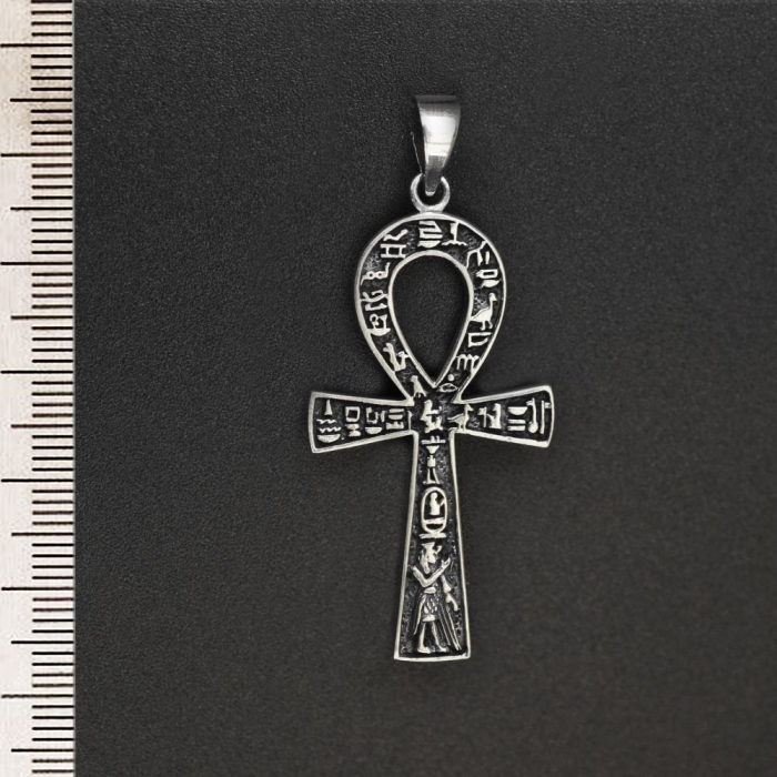 Ankh with Egyptian Hieroglyphs (925 Silver) Pendant