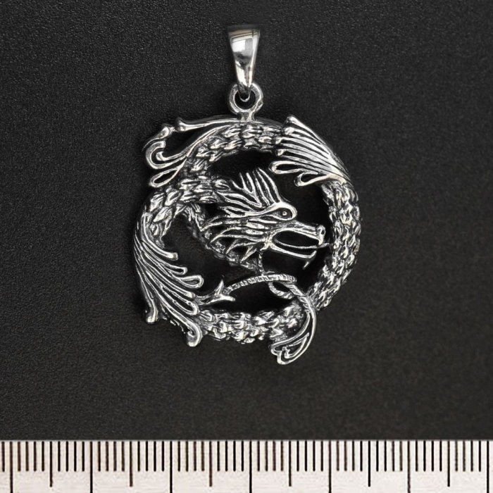 Chinese Dragon (Circle) (925 Silver) Pendant
