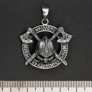 Helmet and Axes (Futark) (925 Silver) Pendant