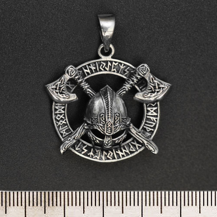 Helmet and Axes (Futark) (925 Silver) Pendant