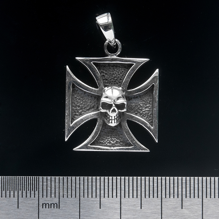 Black Templar Cross with a Skull (925 Silver) Pendant