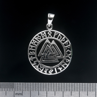 Valknut in a Runic Circle (925 Silver) Pendant