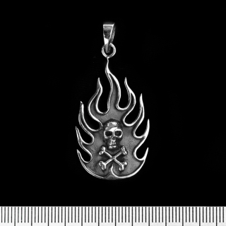 Flame (Skull with Bones) (925 Silver) Pendant