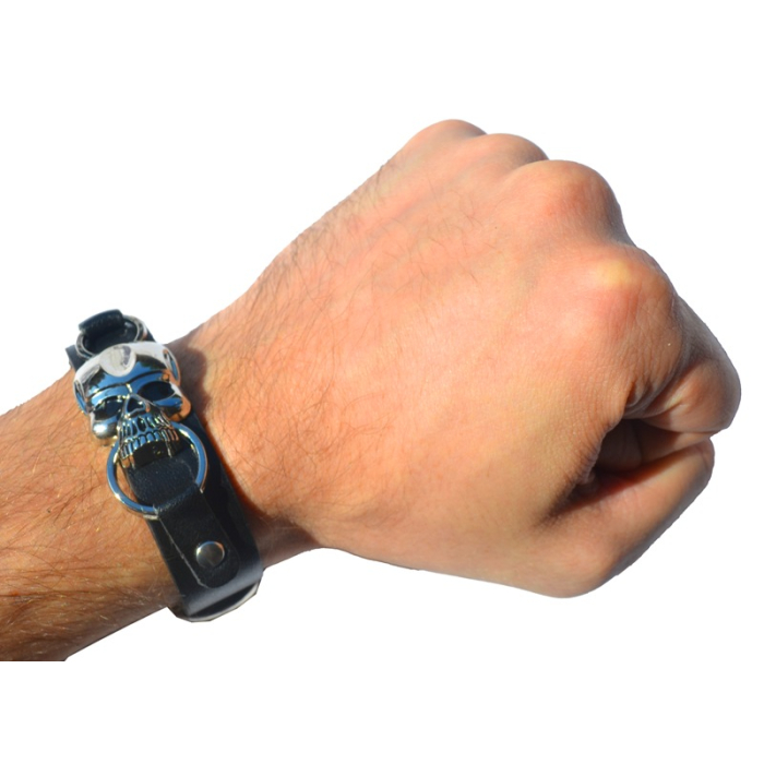 Strap №206 (Skull with Rings) Leather Bracelet
