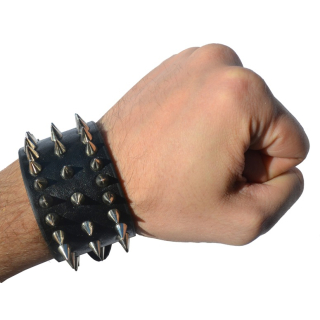 Small Leather 3 Rows Spike with Strap №200 Wristband