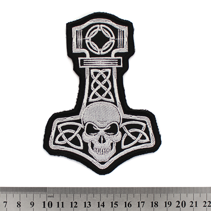 Thor's Hammer with Skull Embroidered Patch