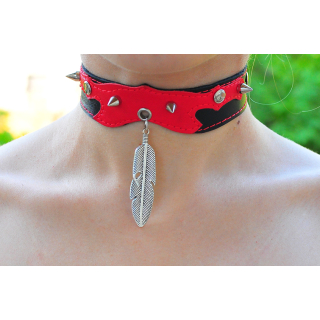 Feather Big Two-Sided Pendant (Steel Color) (ar-005) Collar