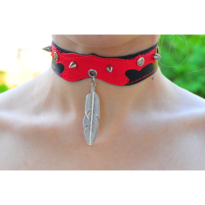 Feather Big Two-Sided Pendant (Steel Color) (ar-005) Collar