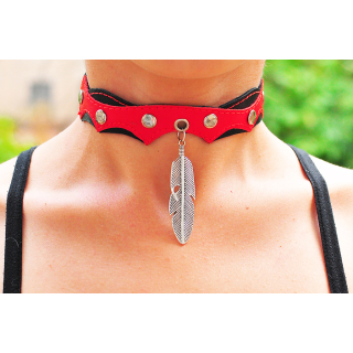 Feather Big Two-Sided Pendant (Steel Color) (ar-001) Collar