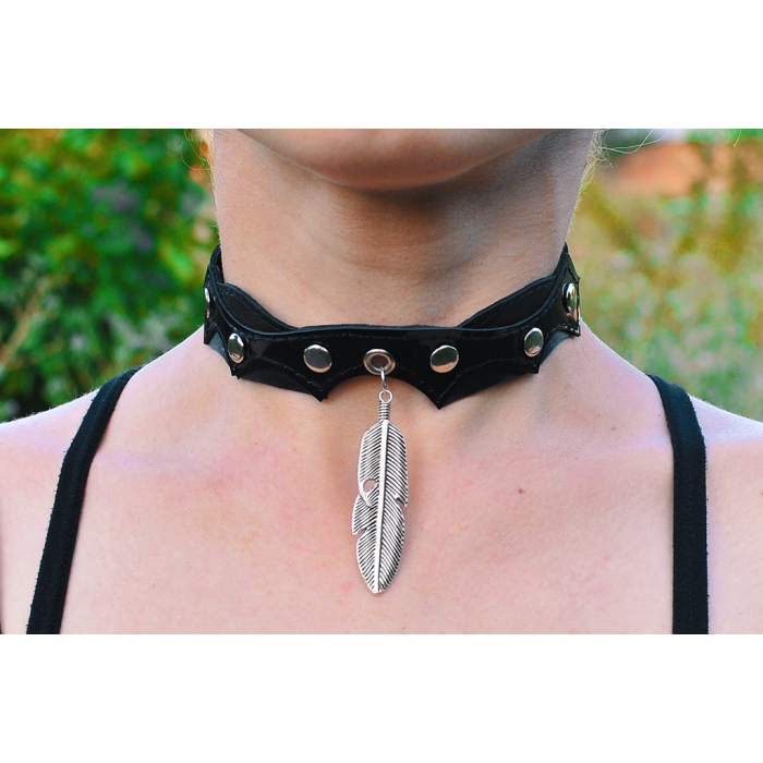 Feather Big Two-Sided Pendant (Steel Color) (ar-002) Collar
