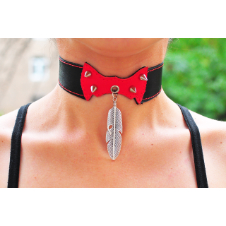 Feather Big Two-Sided Pendant (Steel Color) (ar-003) Collar