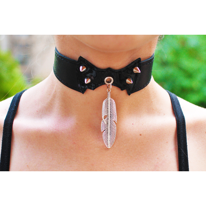 Feather Big Two-Sided Pendant (Steel Color) (ar-004) Collar