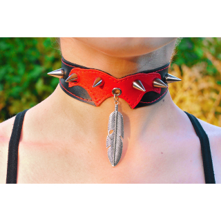 Feather Big Two-Sided Pendant (Steel Color) (ar-007) Collar