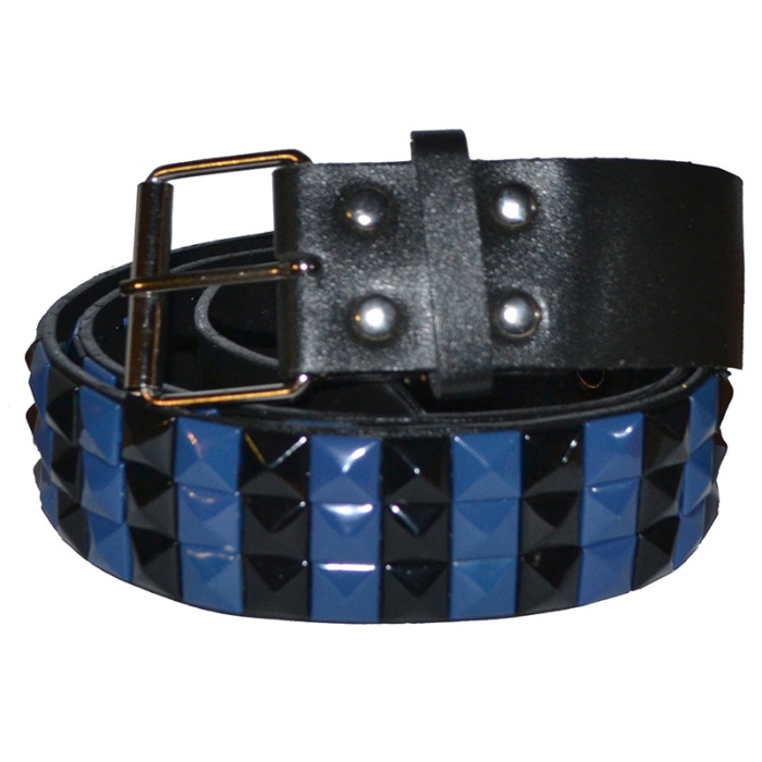 3 Rows Black and Blue Rivet (Leatherette) Belt