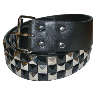 3 Rows Black and Metal Rivet (Chess) (Leatherette) Belt