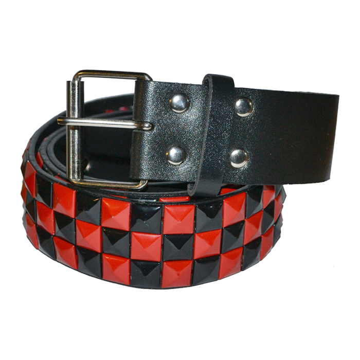 3 Rows Black and Red Rivet (Chess) (Leatherette) Belt