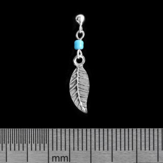 Pendant with Leaf and Blue Beads (925 Silver) Stud Earring