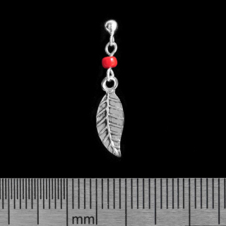 Pendant with Leaf and Red Beads (925 Silver) Stud Earring
