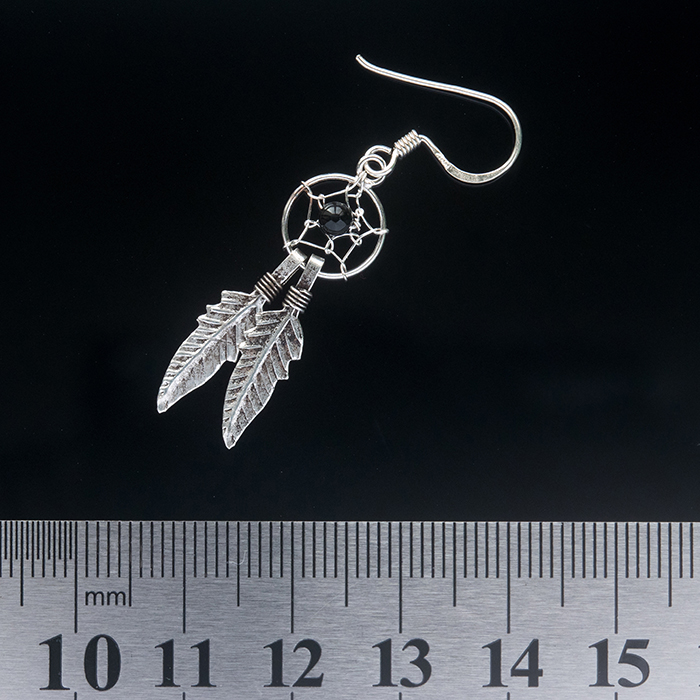 Small Dream Catcher with Black Stone (eas-046) Earring