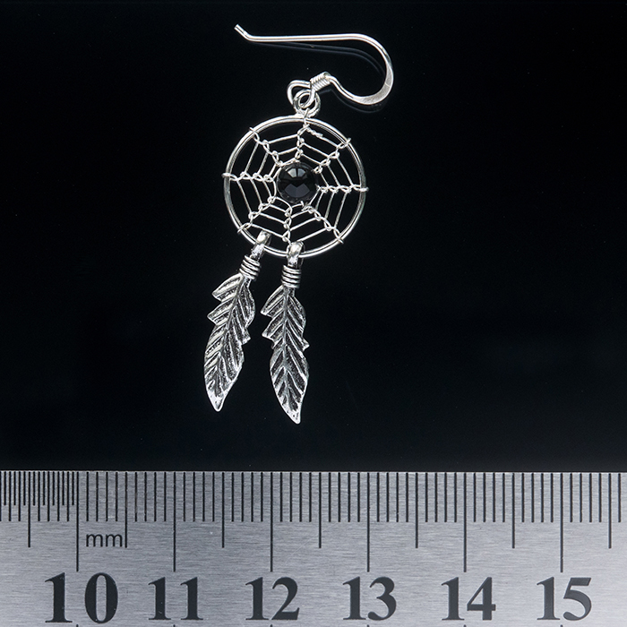 Medium Dream Catcher with a Black Stone (eas-048) Earring