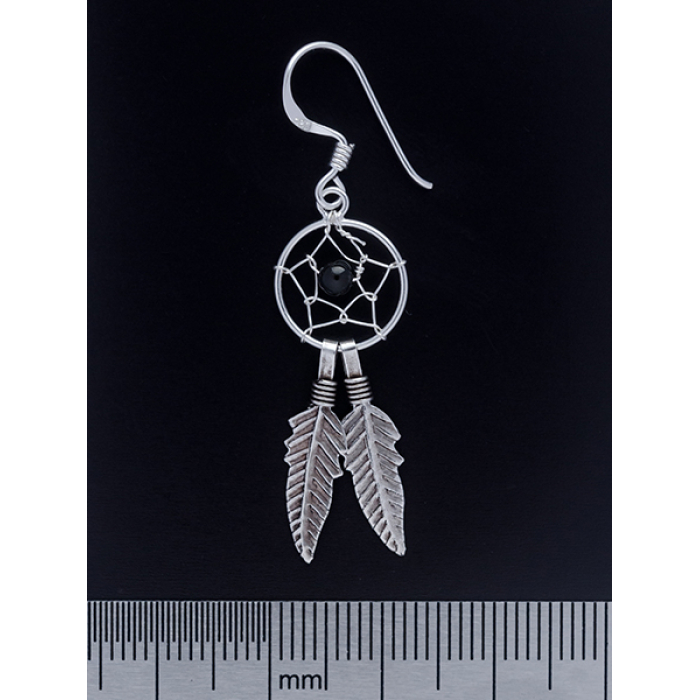 Dream Catcher with a Black Stone (eas-043) Earring