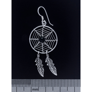 Big Dream Catcher with a Black Stone (eas-045) Earring