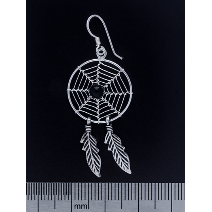 Big Dream Catcher with a Black Stone (eas-045) Earring