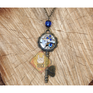 Key with Blue Rhinestones (Steampunk) Pendant